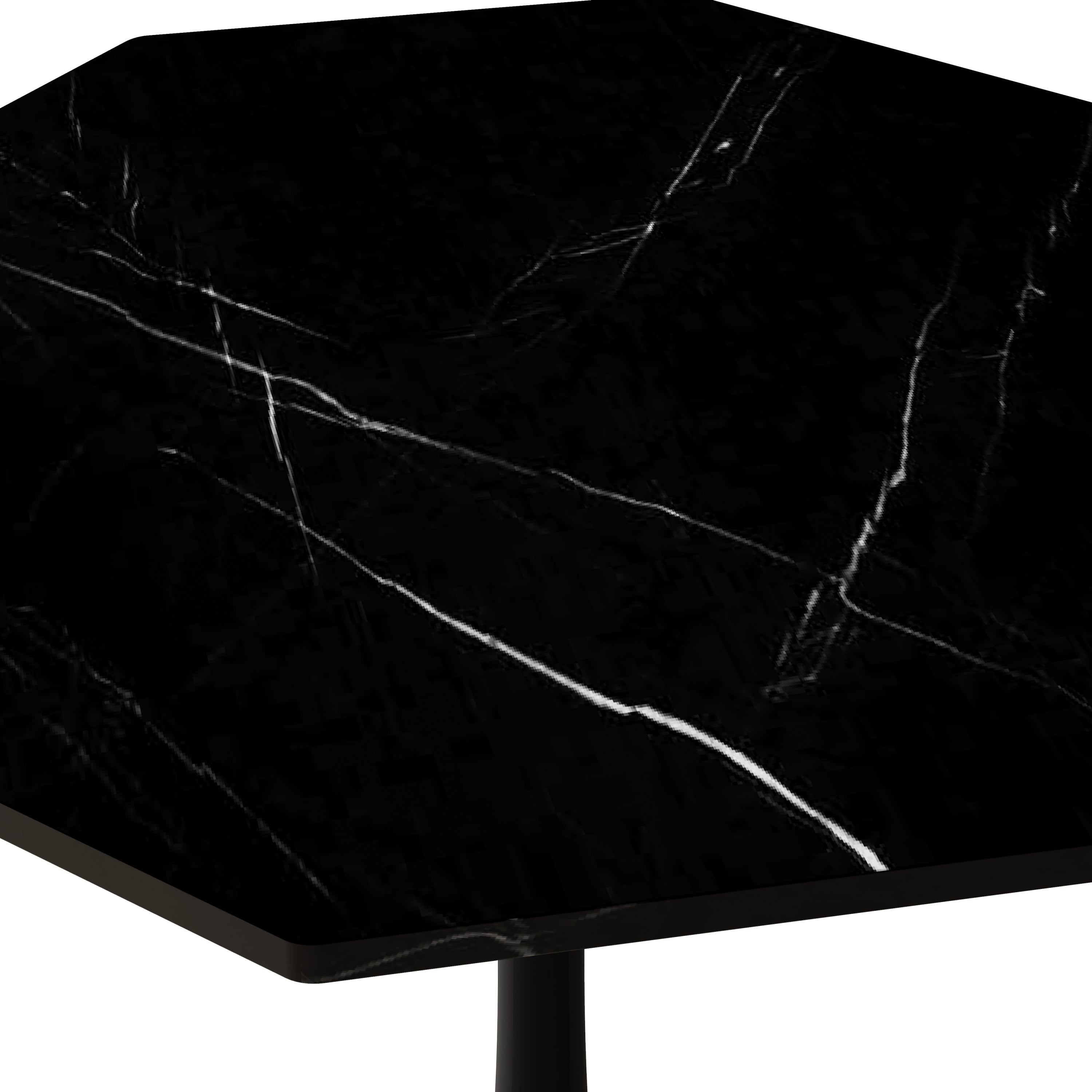 31.50'Modern Octagonal Coffee Table with Printed Black Marble Table Top,Metal Base, for Dining Room, Kitchen, Living Room