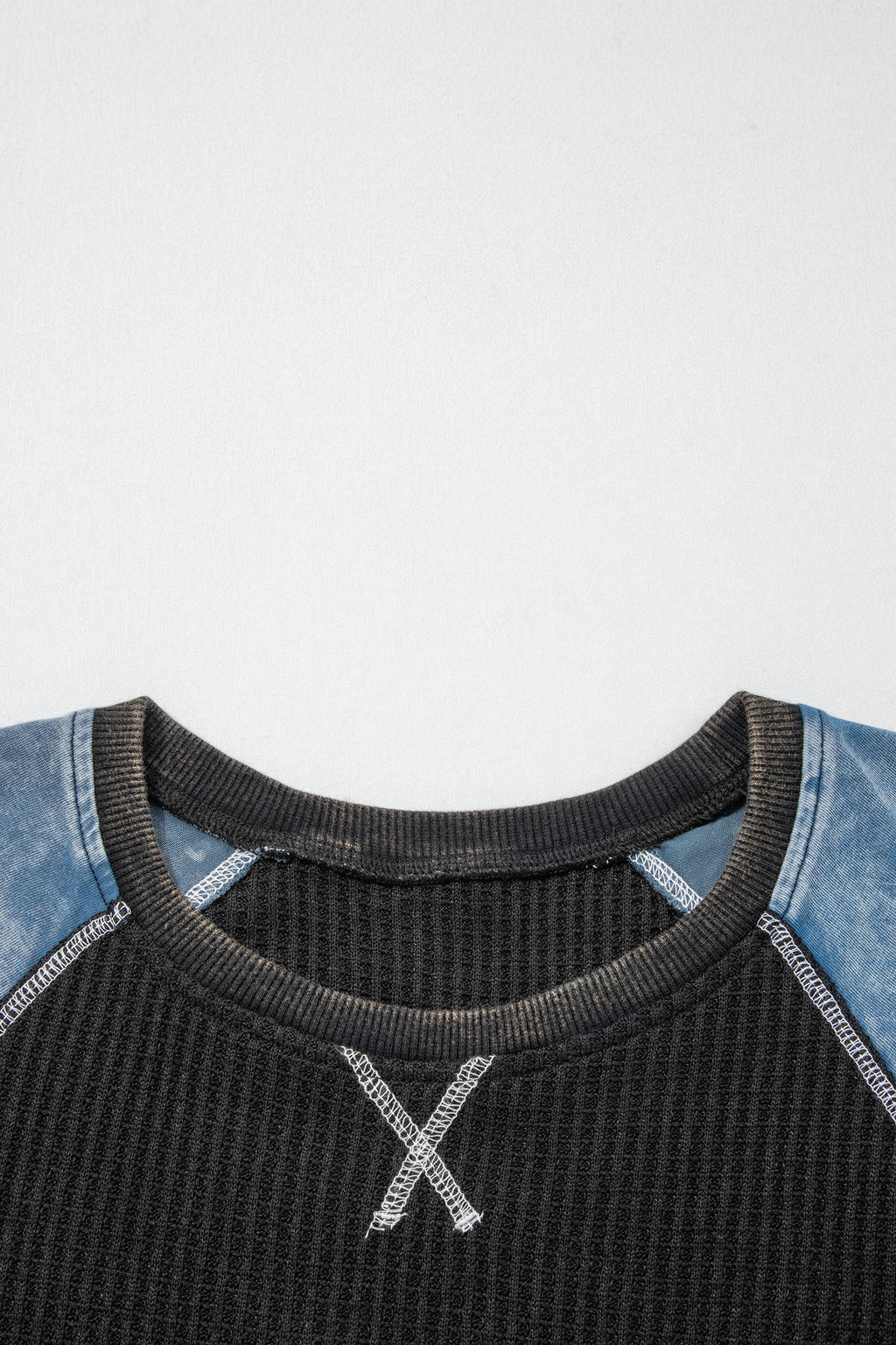 Colorblock Waffle Knit Patchwork Short Sleeve Top