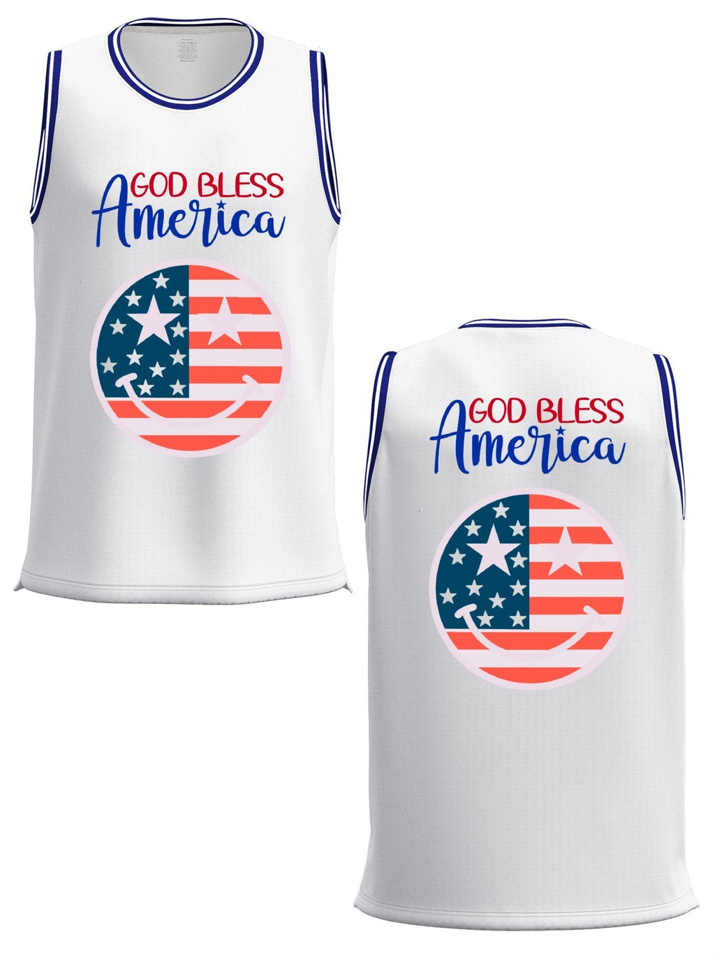 God Bless America Adult White & Blue Basketball Jersey | Ships From USA