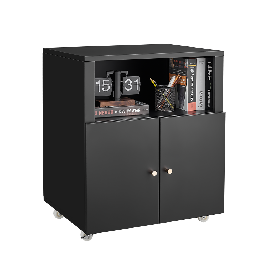 Home Office Printer Stand with Wheels, Printer Tables with File door  Mobile Lateral Filing Cabinet with Open Storage Shelf for Letter/Legal/A4 Size Files,