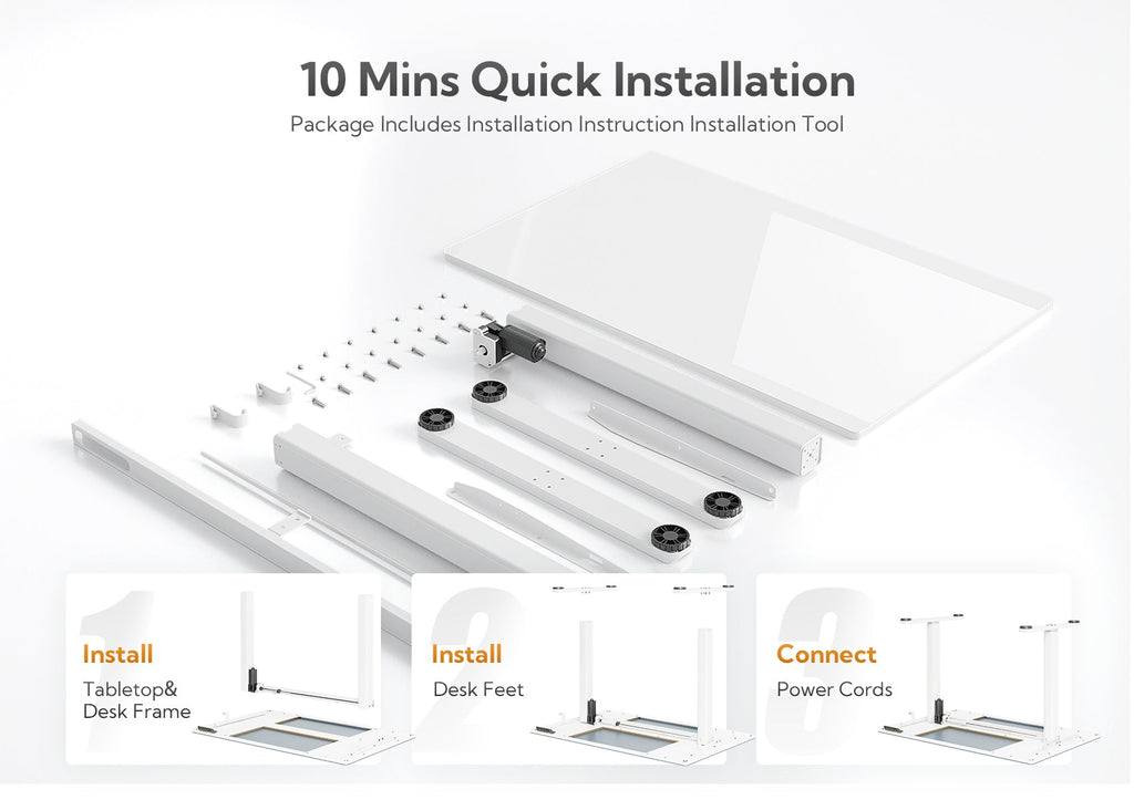 48 Inch Electric White Glass Standing Desk, Adjustable Height ,Quick Install Home Office Computer Desk, Stand Up Desk