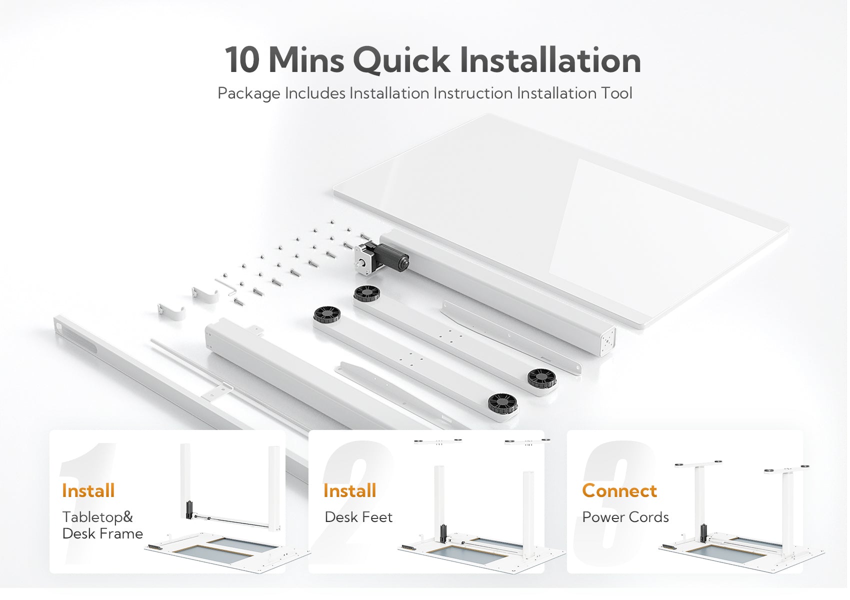 48 Inch Electric White Glass Standing Desk, Adjustable Height ,Quick Install Home Office Computer Desk, Stand Up Desk