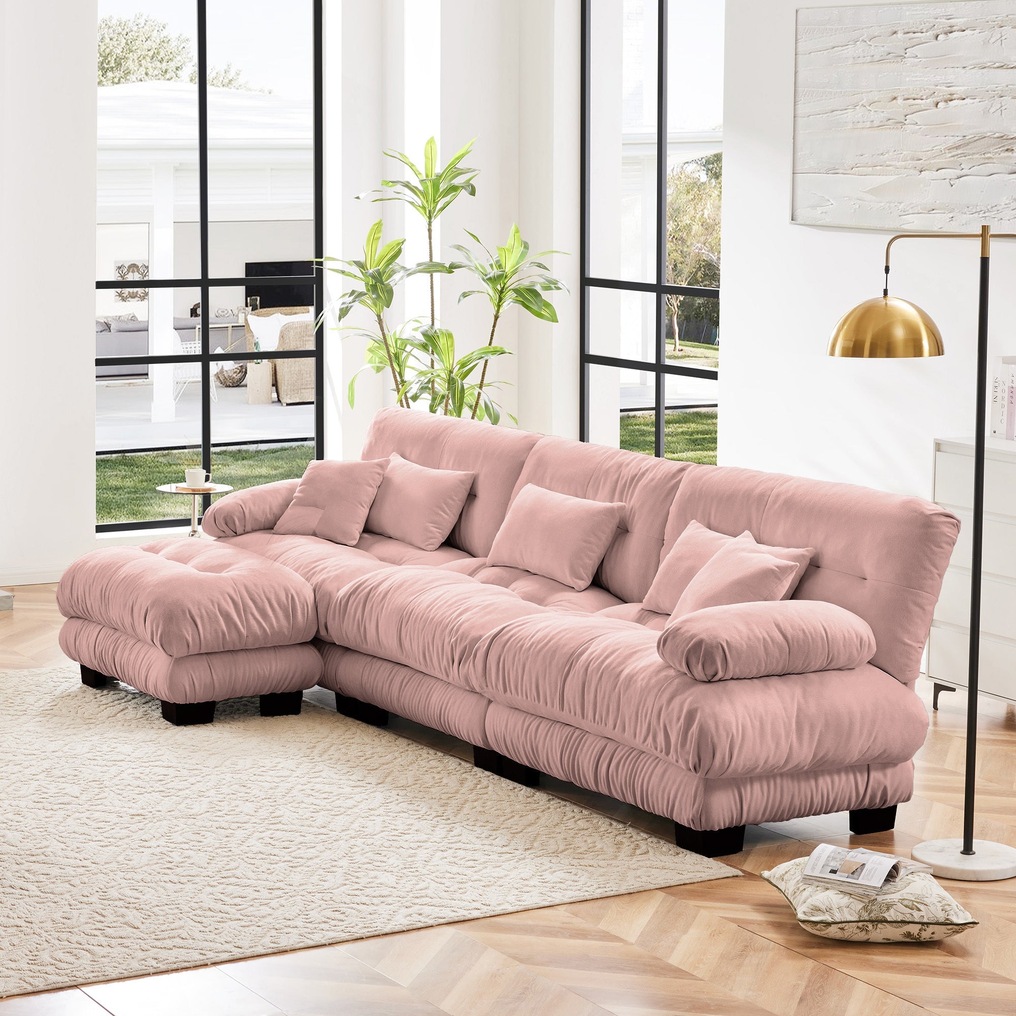 Luxury Modular Sectional Sofa Couch,Oversized L Shaped Cloud Couch for Living Room,Deep Seat Sofa Couch with Convertible Ottoman,Chenille Pink