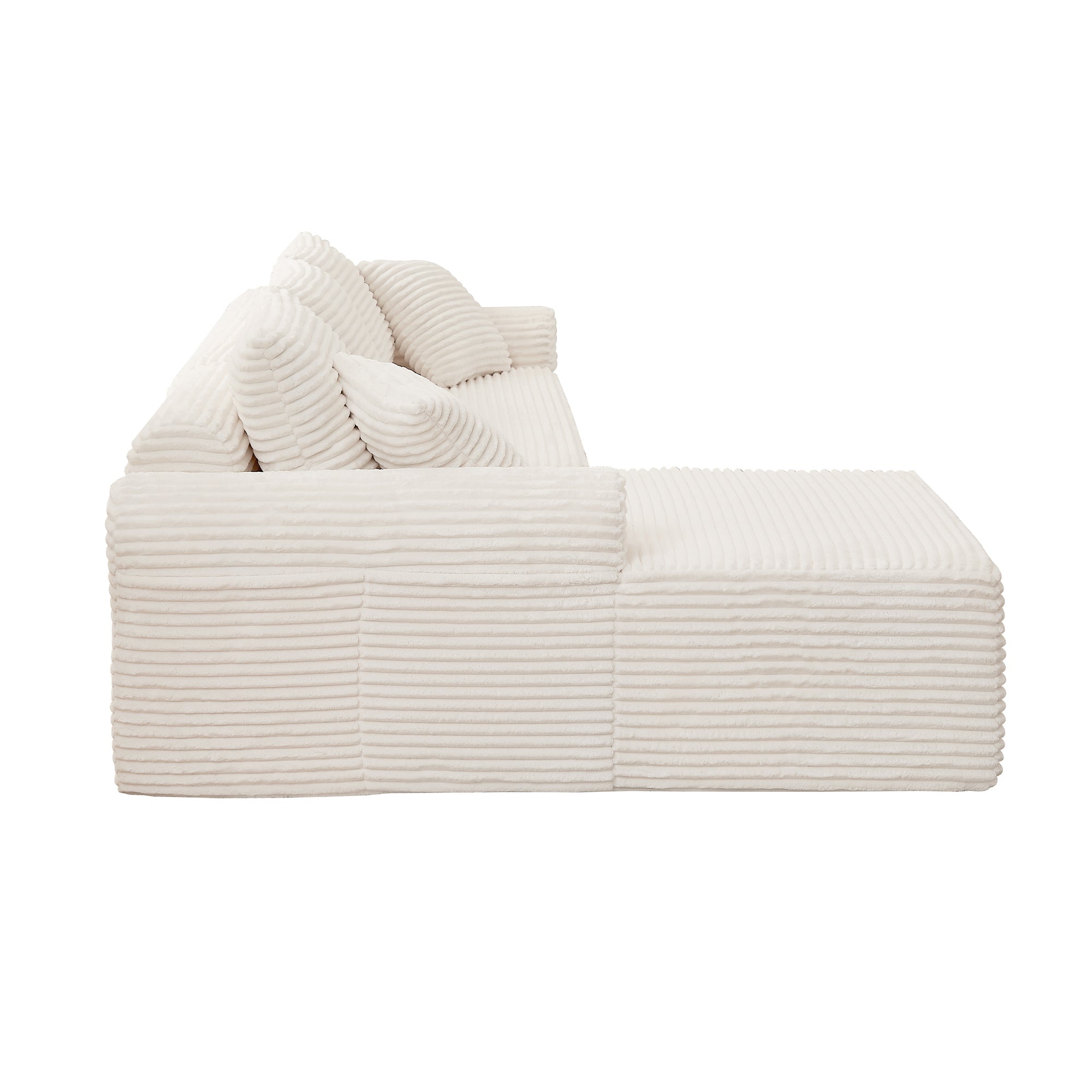Full-Compression Chaise Lounge Set – Modular Corduroy Sectional with Arched Armrests, Non-Slip Base, Includes 3 Back Cushions & 2 Throw Pillows