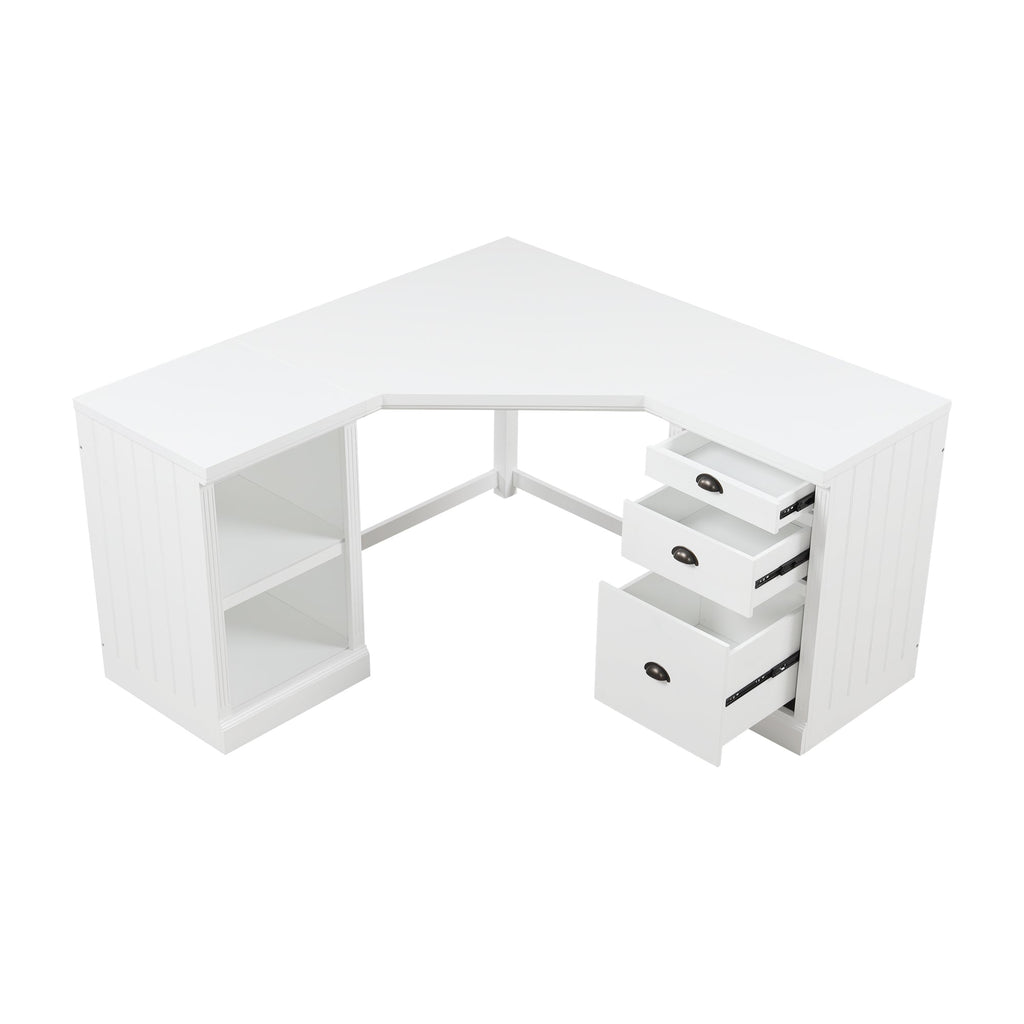 57.68' Modern L Shaped Executive Desk with 2 Storage Cabinets and 3 Drawers,Corner Writing Desk,Office Desk Furniture,Computer Desks with Depth Workstation for Home Office,Living room,White