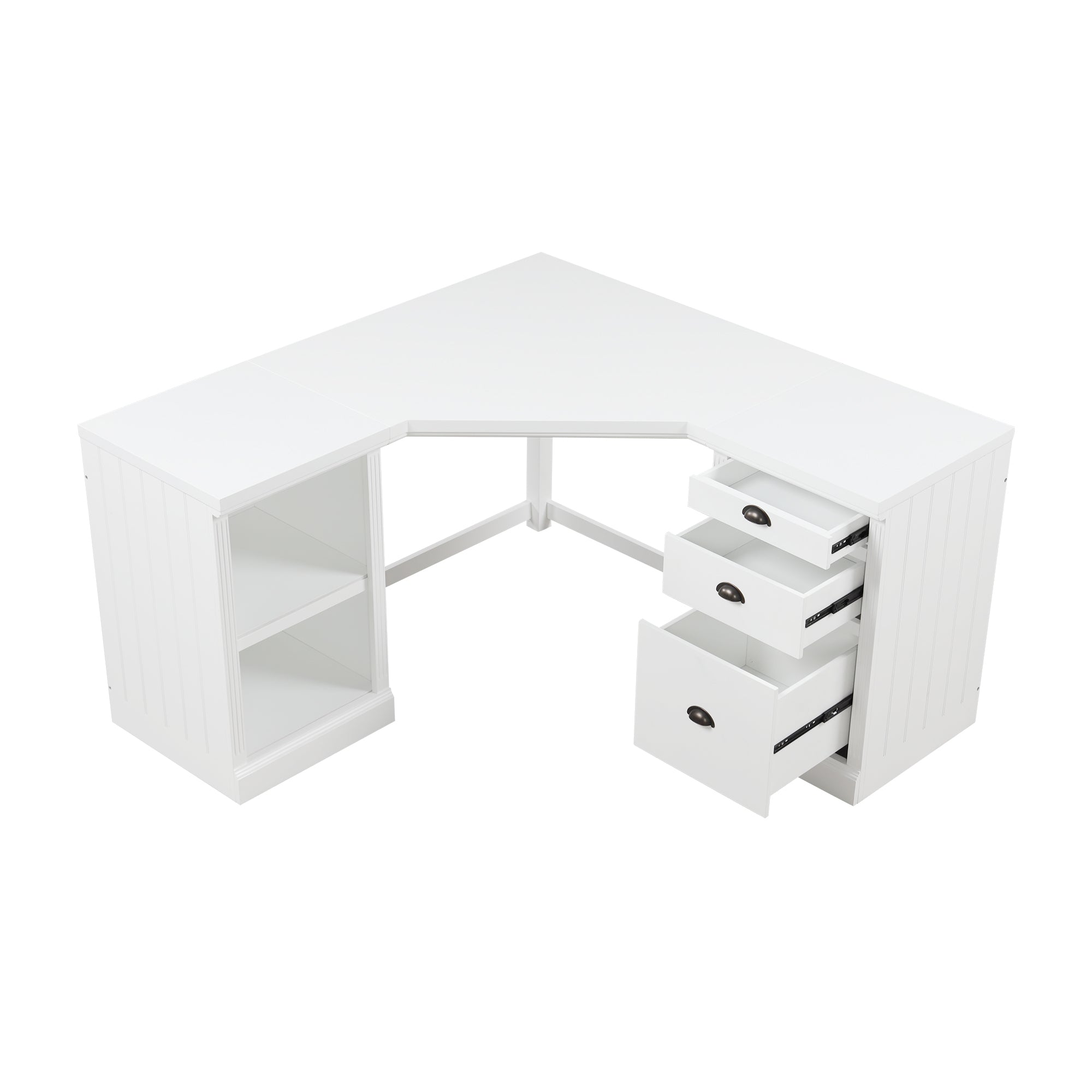 57.68' Modern L Shaped Executive Desk with 2 Storage Cabinets and 3 Drawers,Corner Writing Desk,Office Desk Furniture,Computer Desks with Depth Workstation for Home Office,Living room,White