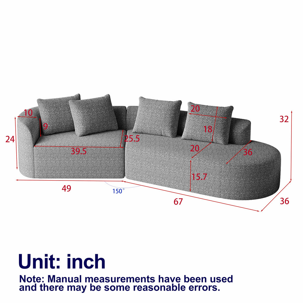 Modern Upholstered Oversized Sectional Sofa, 112-Inch Chenille 4-Seater Extra Deep & Wide Seat Curved Cloud Couch with 4 Throw Pillows, Free Combination Sofa Couch for Living Room,Bedroom