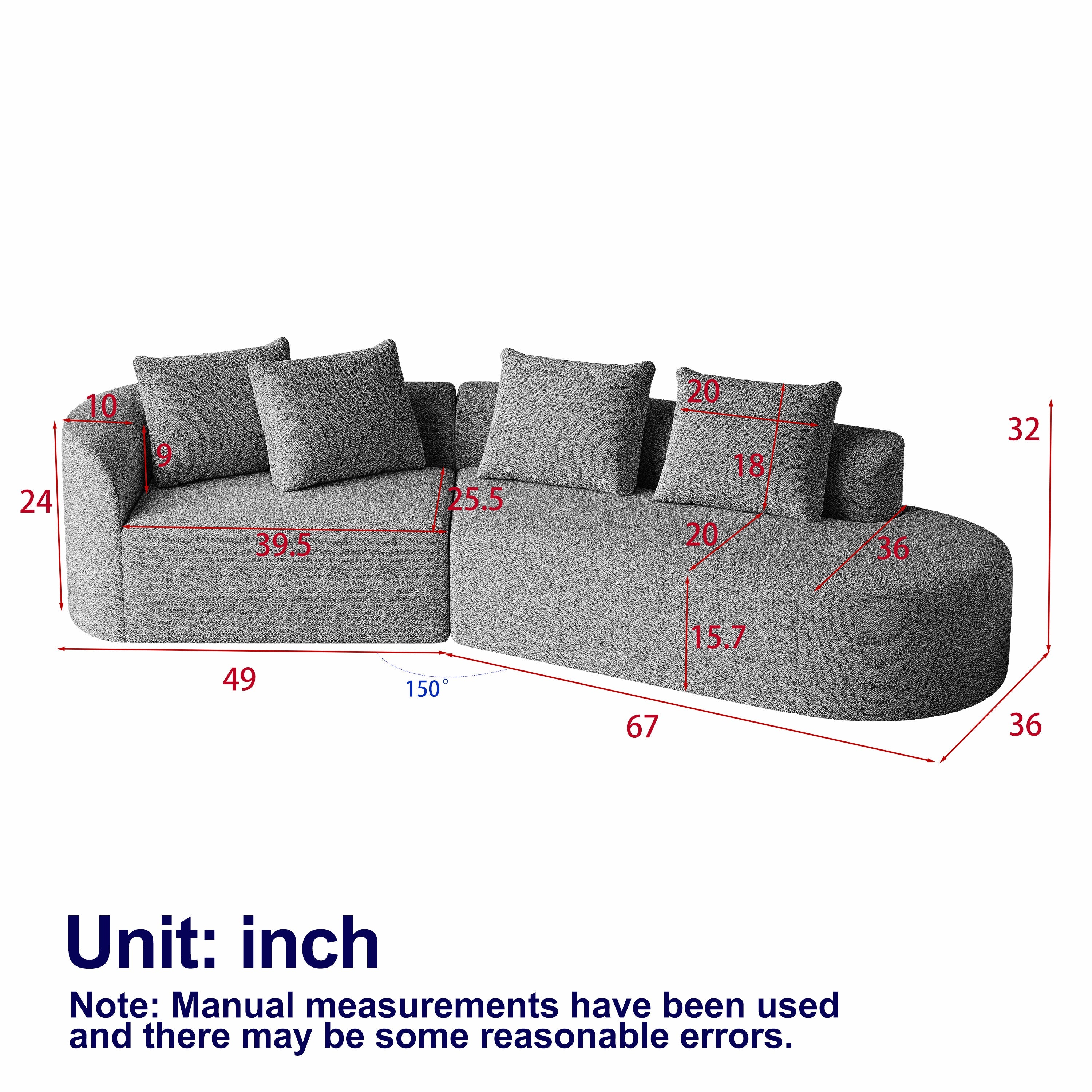 Modern Upholstered Oversized Sectional Sofa, 112-Inch Chenille 4-Seater Extra Deep & Wide Seat Curved Cloud Couch with 4 Throw Pillows, Free Combination Sofa Couch for Living Room,Bedroom