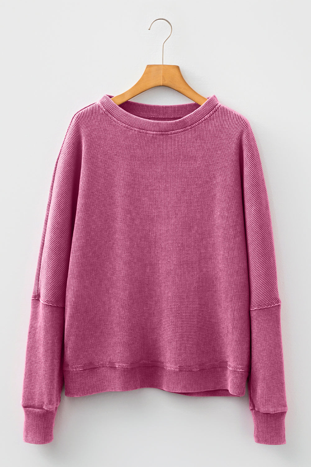 Waffle Knit Patchwork Long Sleeve Top