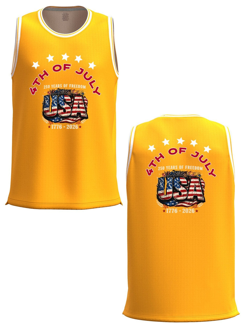 4th of July Adult Yellow Basketball Uniform| Ships From USA