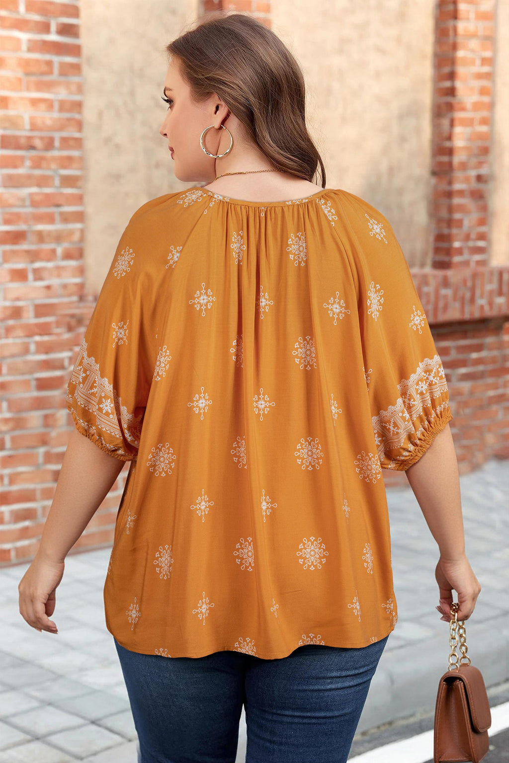 Plus Size Floral Boho Chic Notch V-Neck Top