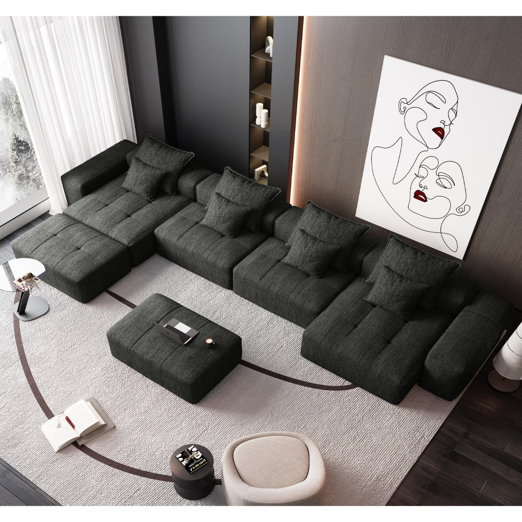 Modern Oversized Modular Sectional Sofa, Sparkling Chenille Fabric Soft Cushion Sofa with 8 Pillows, 8 PCS DIY Combination Tufted Sofa, No Assembly Required, BLACK