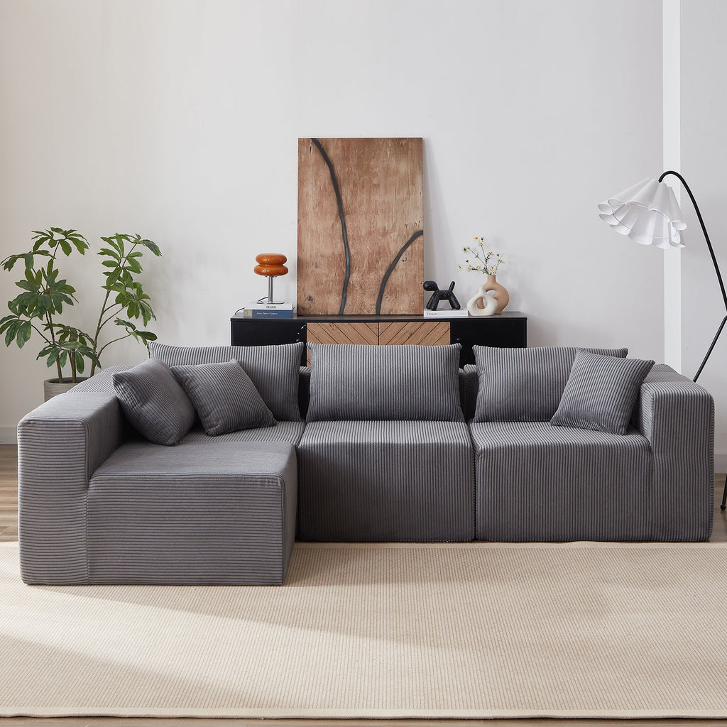 104-Inch Corduroy Modular L Shaped Sectional Sofa,Luxury Floor Couch Set,Upholstered Indoor Furniture,Foam-Filled Compressed Sofa for Living Room,Bedroom,4 PC Free Combination