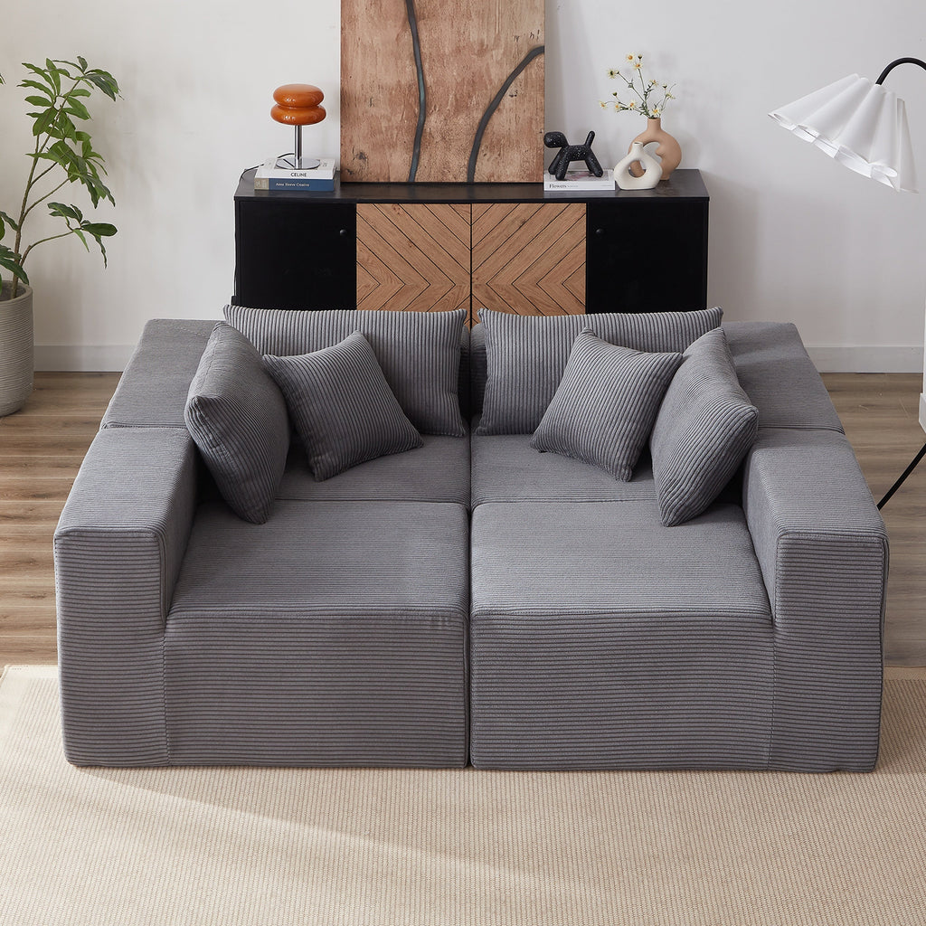 104-Inch Corduroy Modular L Shaped Sectional Sofa,Luxury Floor Couch Set,Upholstered Indoor Furniture,Foam-Filled Compressed Sofa for Living Room,Bedroom,4 PC Free Combination