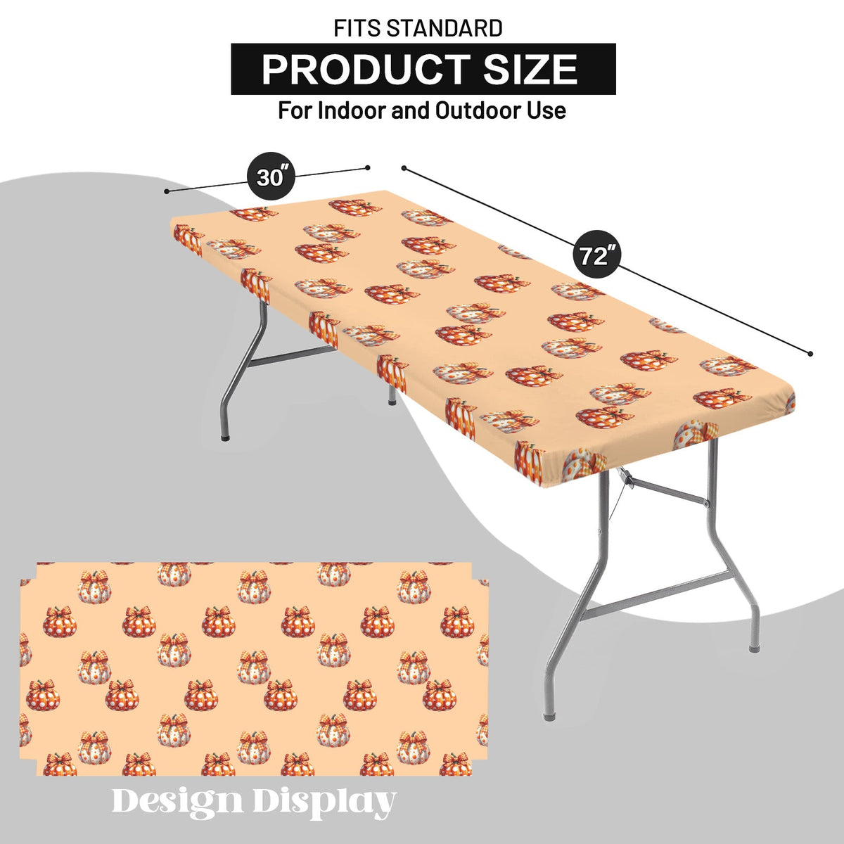 Fall Decorated Pumpkins Elastic Table Cover - 72" x 30" (Made in USA)