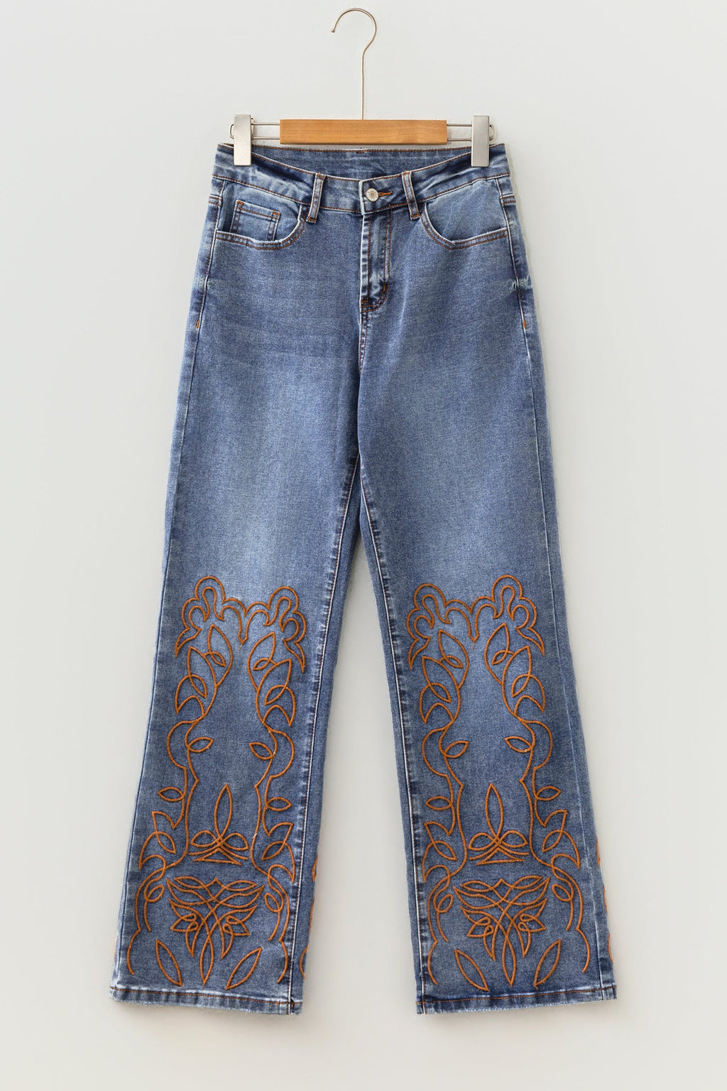 Denim Embroidered Flare Leg Jeans w/ Pockets
