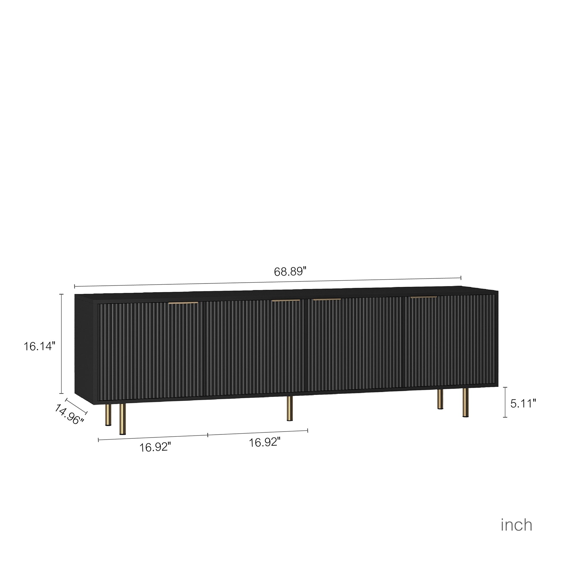 Black  Modern TV Stand Fluted 68' , Entertainment Center with Storage Doors, TV Console Media Cabinet,  for 55+ Inch TV, Living Room