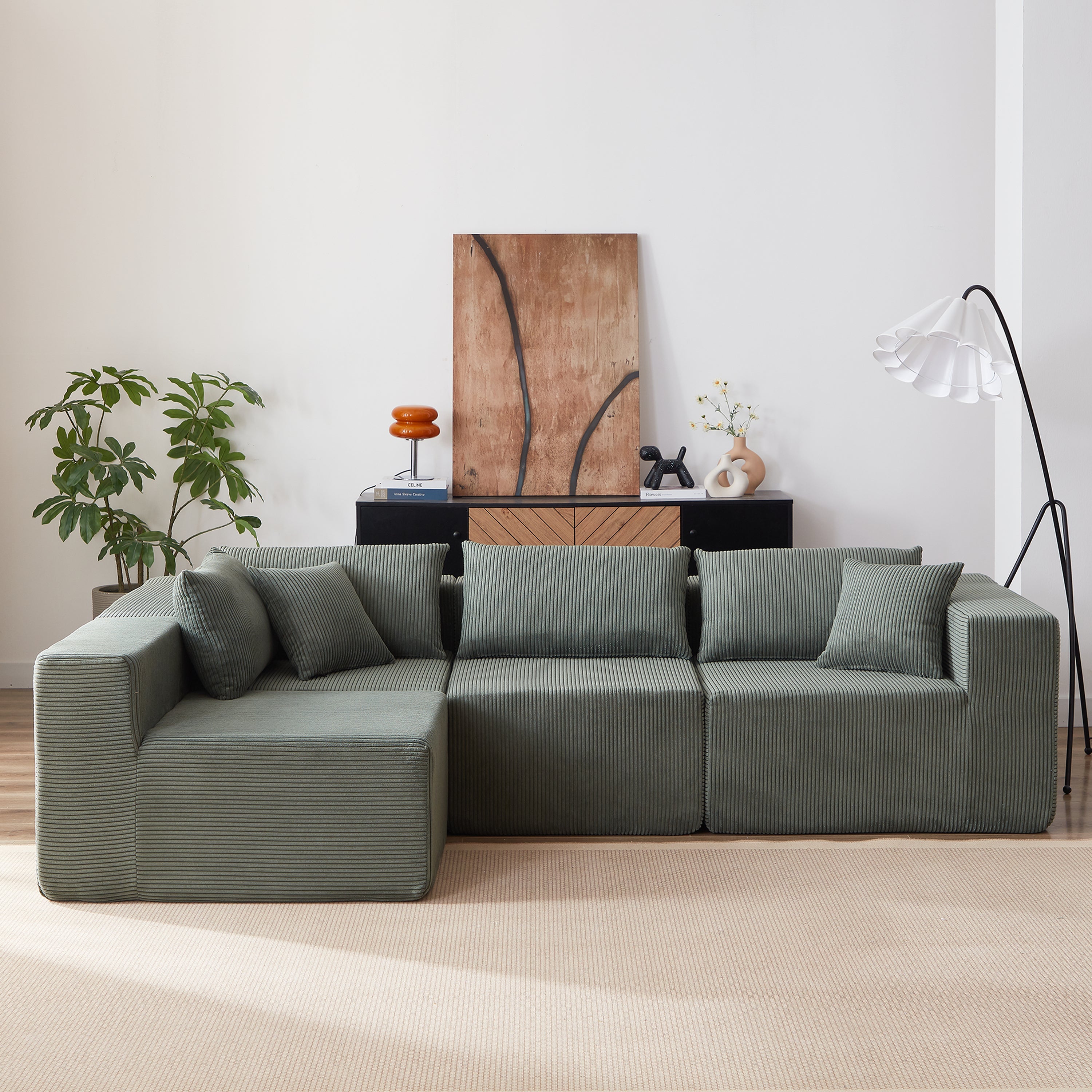 104-Inch Corduroy  Modular L Shaped Sectional Sofa,Luxury Floor Couch Set,Upholstered Indoor Furniture,Foam-Filled Compressed Sofa for Living Room,Bedroom,4 PC Free Combination