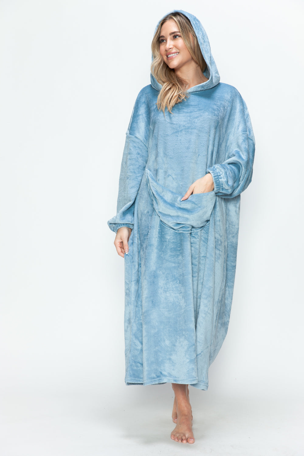 Double Take Full Size Pocketed Hooded Midi Lounge Night Gown