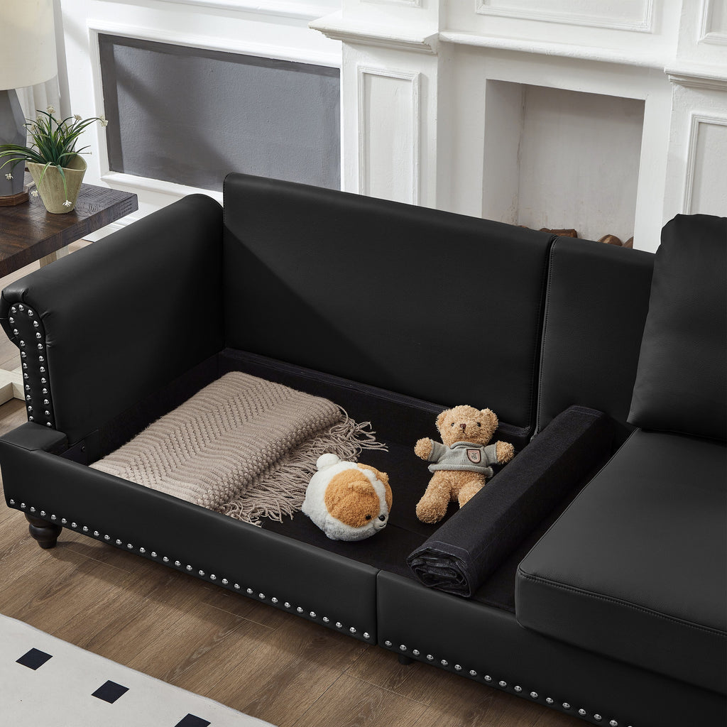 Modern Classic Design with Nails Living Room 2+3 seater Loveseat & Sofa Leather Couch,Upholstered Imitation Cowhide Leather Black
