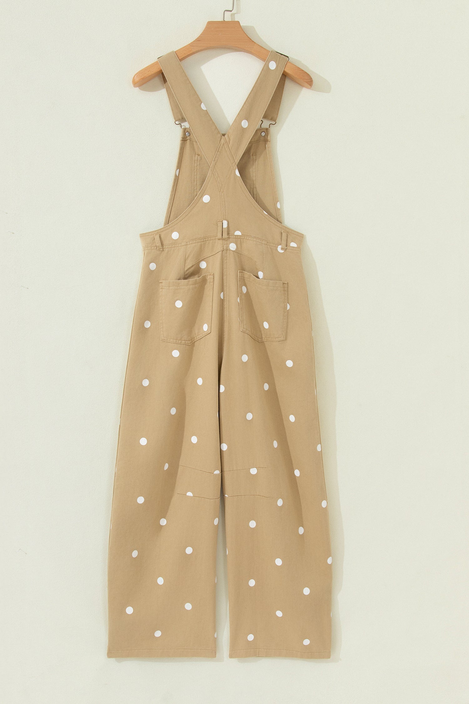 Polka Dot Denim Barrel Leg Overalls Jumpsuit