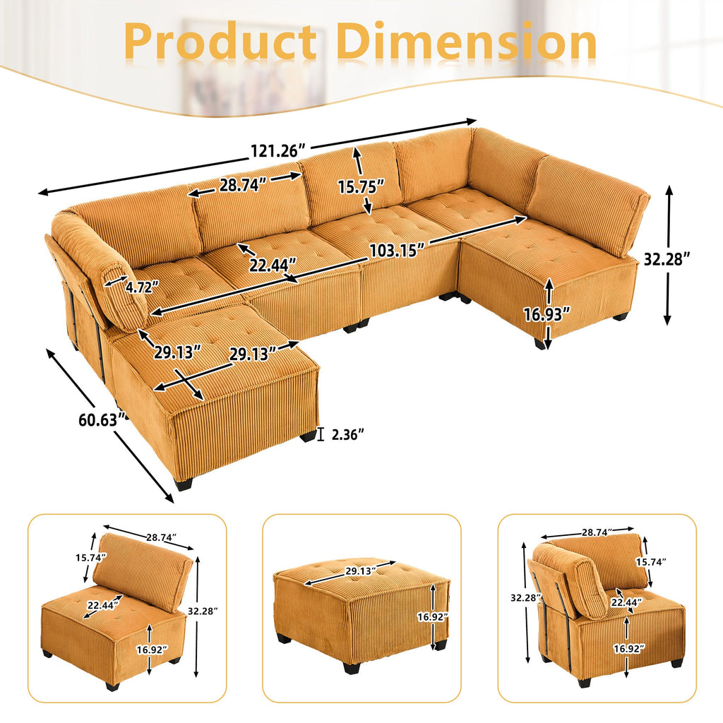 UNITED WE WIN Modular Sectional Sofa U Shaped Modular Couch with Reversible Chaise Modular Sofa Sectional Couch,6- Seat Convertible Sofa,Fit for Living Room
