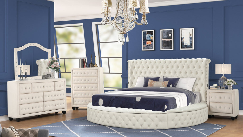 HAZEL Modern Style Queen 5PC  Bedroom Set with USB Ports & Made with Wood in Cream(NJ INVENTORY)