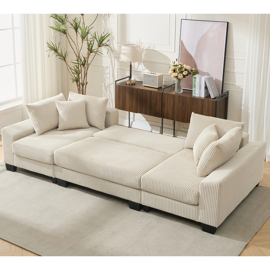 [NEW ARRIVED] [VIDEO PROVIDED] 114' Sleeper Sofa,U Shaped Sofa , Pull Out Bed,Convertible Oversize 2 in 1 Sleeper Sofa, Living Room,Upholstery Sofa Bed,Adjustable Sleeper Sofa,Corduroy,Beige