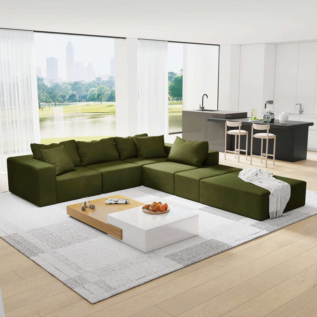 Modern Upholstered Sectional Sofa Couch Set,Modular 132' L Shaped Sectional Living Room Sofa Set With 6 Pillows,Free Combination Sofa Couch for Living Room,Bedroom