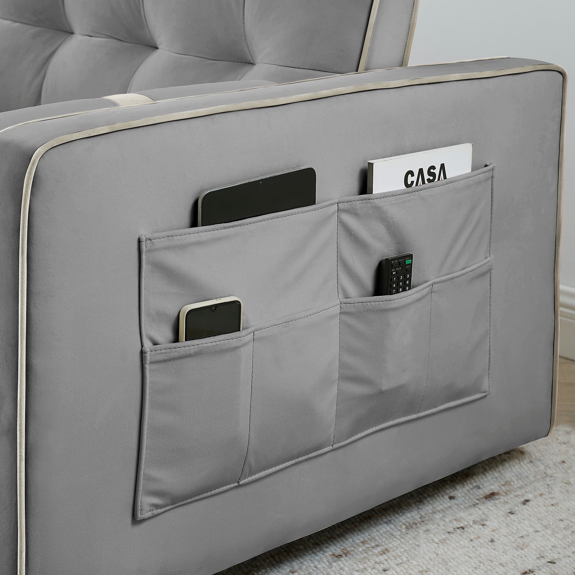 Modern 55.5' Pull Out Sleep Sofa Bed 2 Seater Loveseats Sofa Couch with side pockets, Adjsutable Backrest and Lumbar Pillows for Apartment Office Living Room