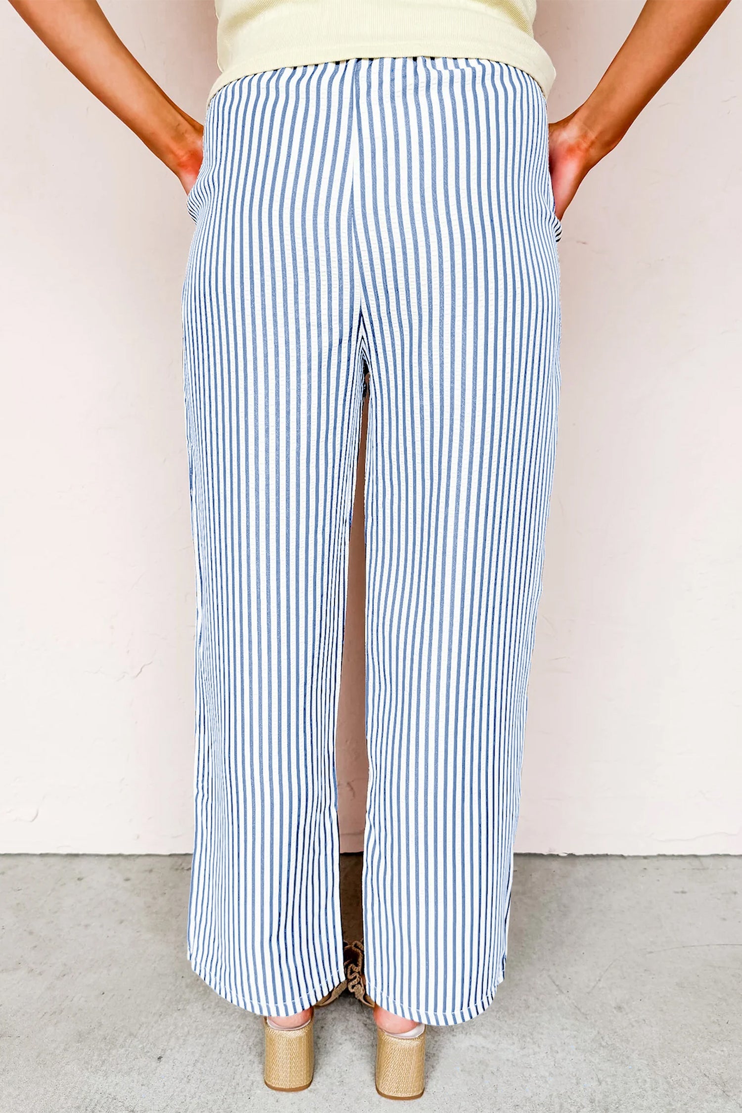 Stripe Drawstring Elastic Waist Wide Leg Pants