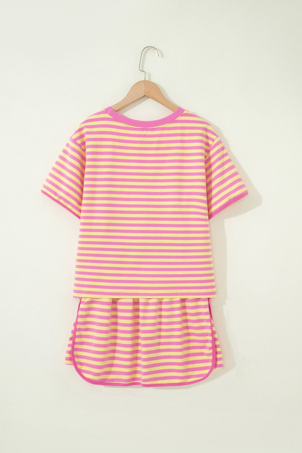 Stripe Contrast Trim Short Sleeve Top & Skirt Set