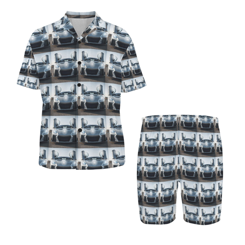 Men's Supercharged Sports Car V-Neck Shorts Pajama Set (Made in USA)
