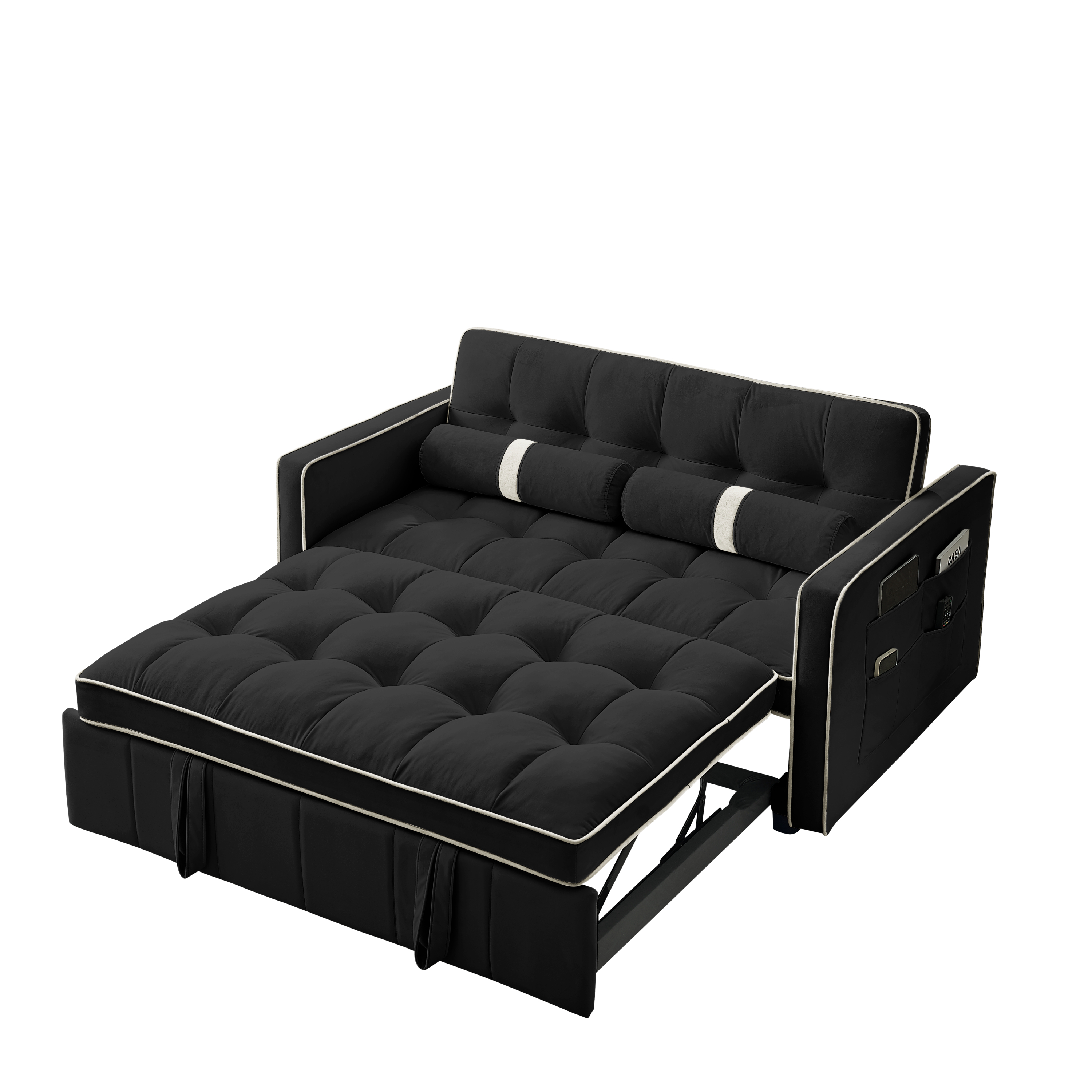 Modern 55.5' Pull Out Sleep Sofa Bed 2 Seater Loveseats Sofa Couch with side pockets, Adjsutable Backrest and Lumbar Pillows for Apartment Office Living Room