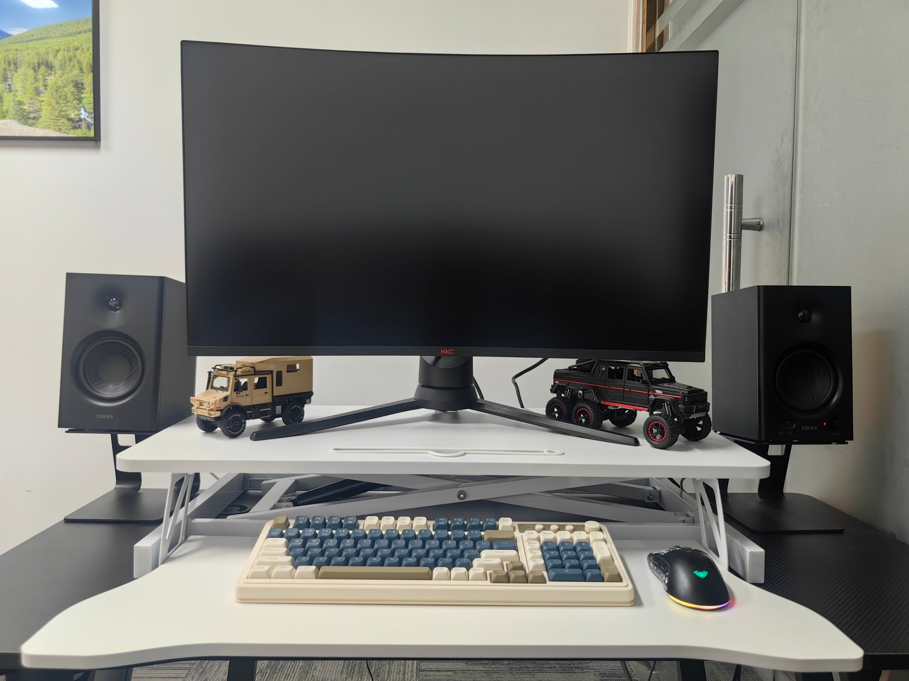 32 Inch Desk Converter, Height Adjustable Sit to Stand Riser, Dual Monitor and Laptop Workstation with Wide Keyboard Tray, Standing Computer Desk, WHITE ( BACK TO SCHOOL )