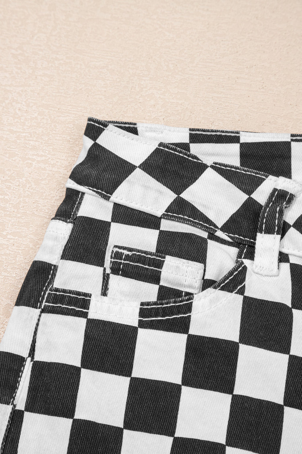 Checker Distressed Raw Edge Cropped Jeans