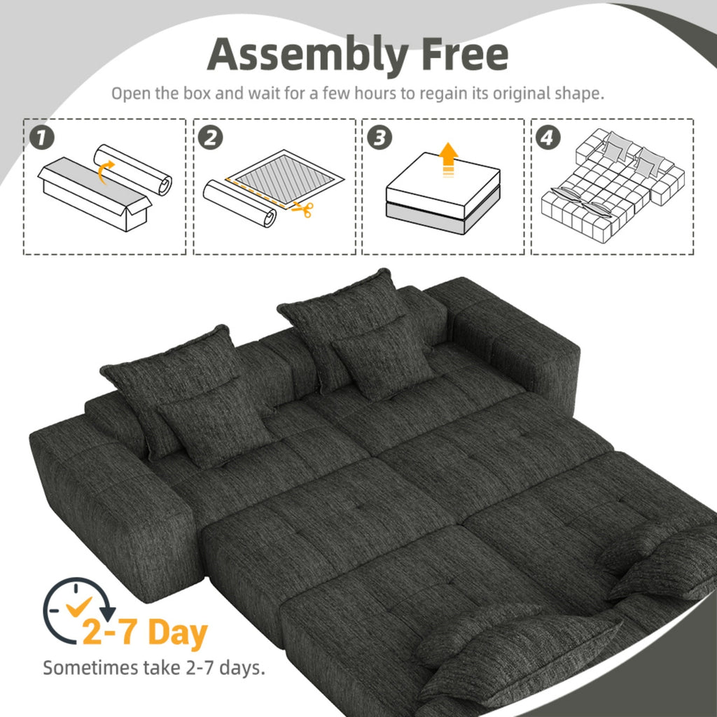 Modern Oversized Modular Sectional Sofa, Sparkling Chenille Fabric Soft Cushion Sofa with 8 Pillows, 8 PCS DIY Combination Tufted Sofa, No Assembly Required, BLACK