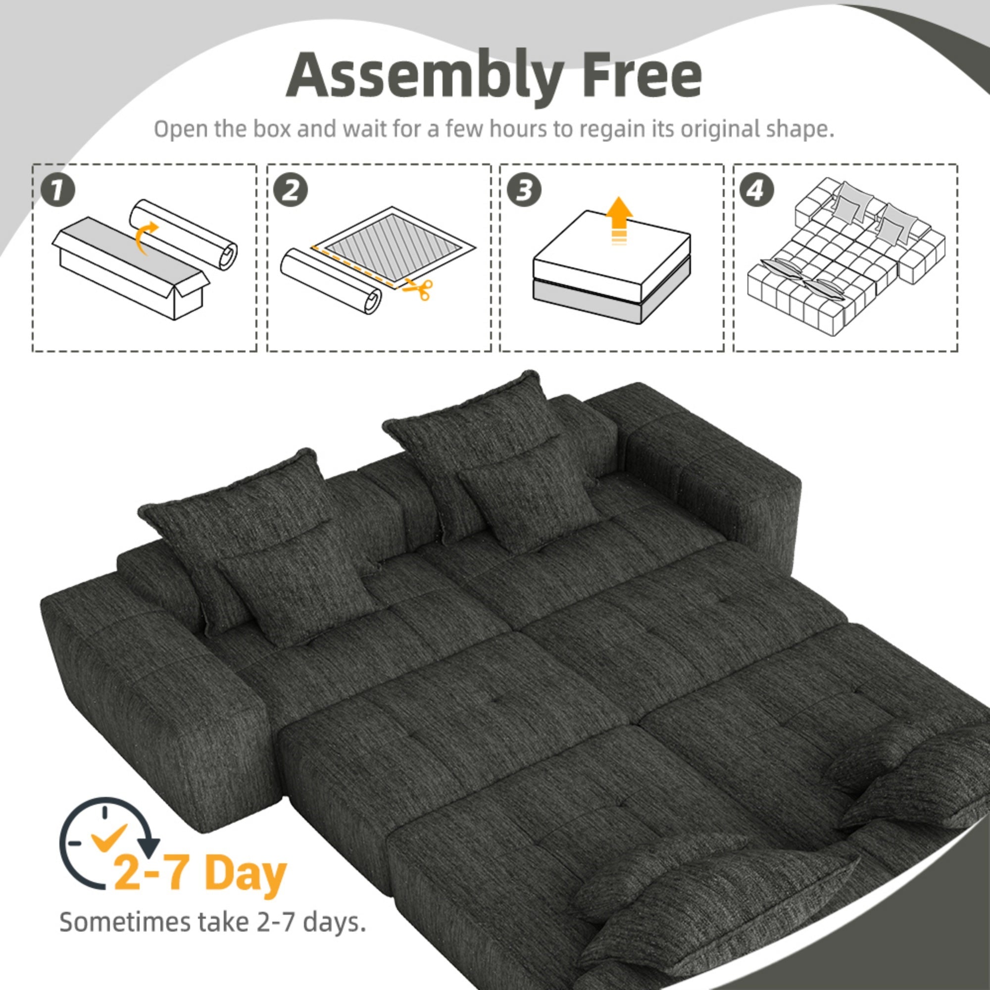 Modern Oversized Modular Sectional Sofa, Sparkling Chenille Fabric Soft Cushion Sofa with 8 Pillows, 8 PCS DIY Combination Tufted Sofa, No Assembly Required, BLACK