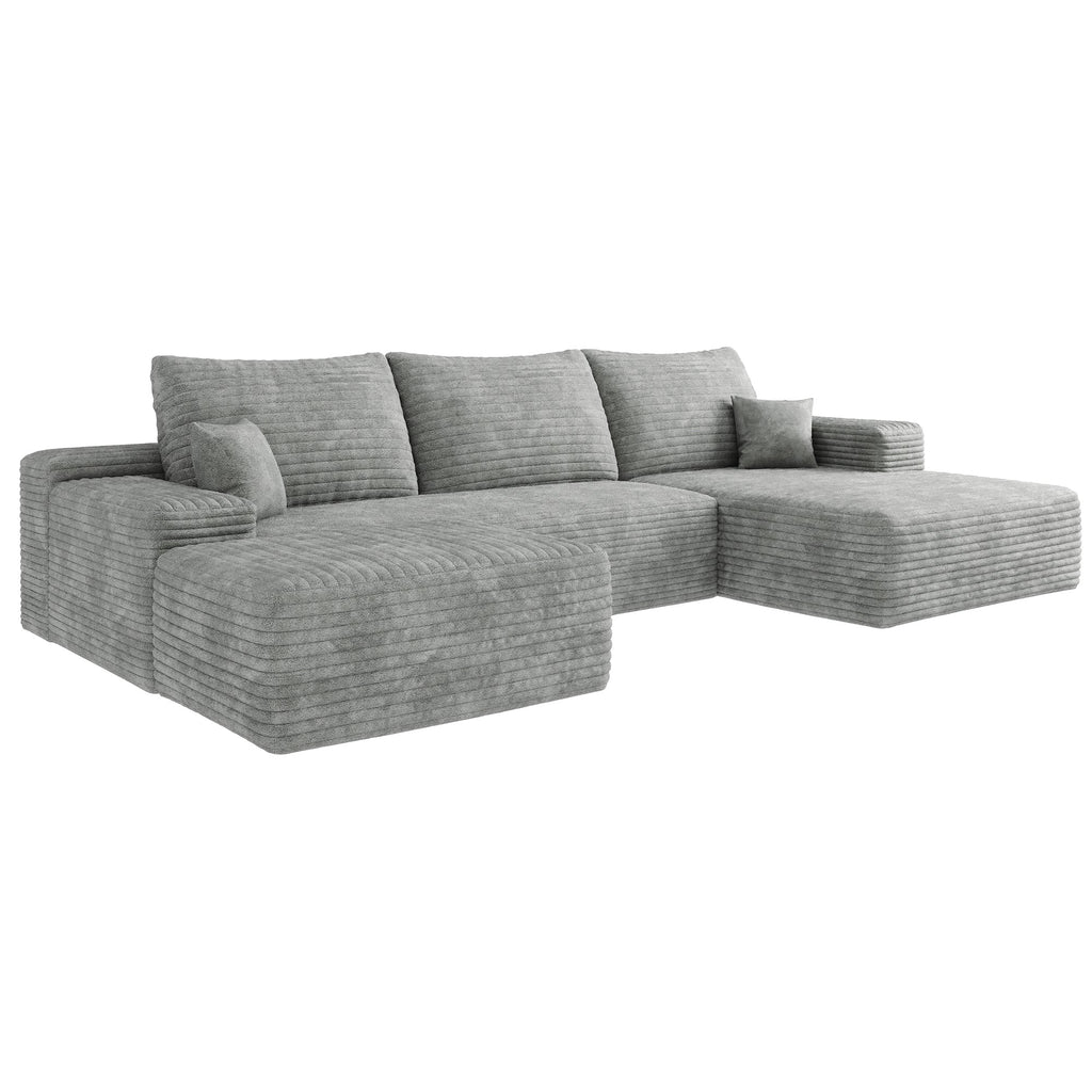 107' Cloud Sectional Sofa with 1 Ottoman,Modern Minimalist Upholstered Couches, Comfort U Shaped Sofa for Living Room,Deep Seat Corner Couch,No Assembly Required,Grey(Plush Corduroy Fabric)