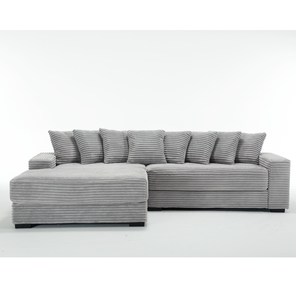[NEW ARRIVED] [VIDEO PROVIDED] Oversized Two-Piece  Couches,  L Shaped Sofa, Corduroy, Left Chaise Daybed,with Armrests,Eight Throw Pillows,Corner Sofa,Easy To Assemble,  Gray