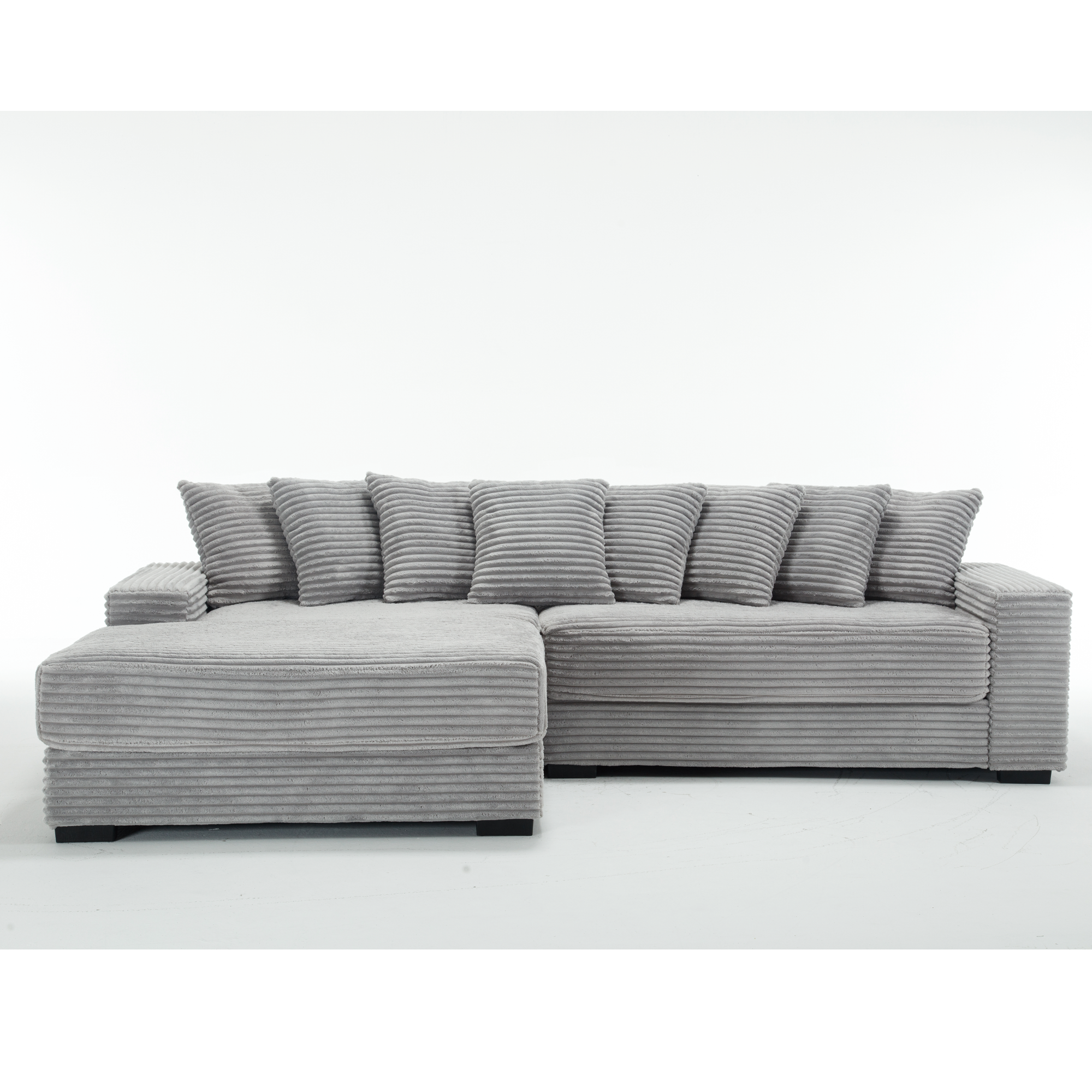 [NEW ARRIVED] [VIDEO PROVIDED] Oversized Two-Piece  Couches,  L Shaped Sofa, Corduroy, Left Chaise Daybed,with Armrests,Eight Throw Pillows,Corner Sofa,Easy To Assemble,  Gray