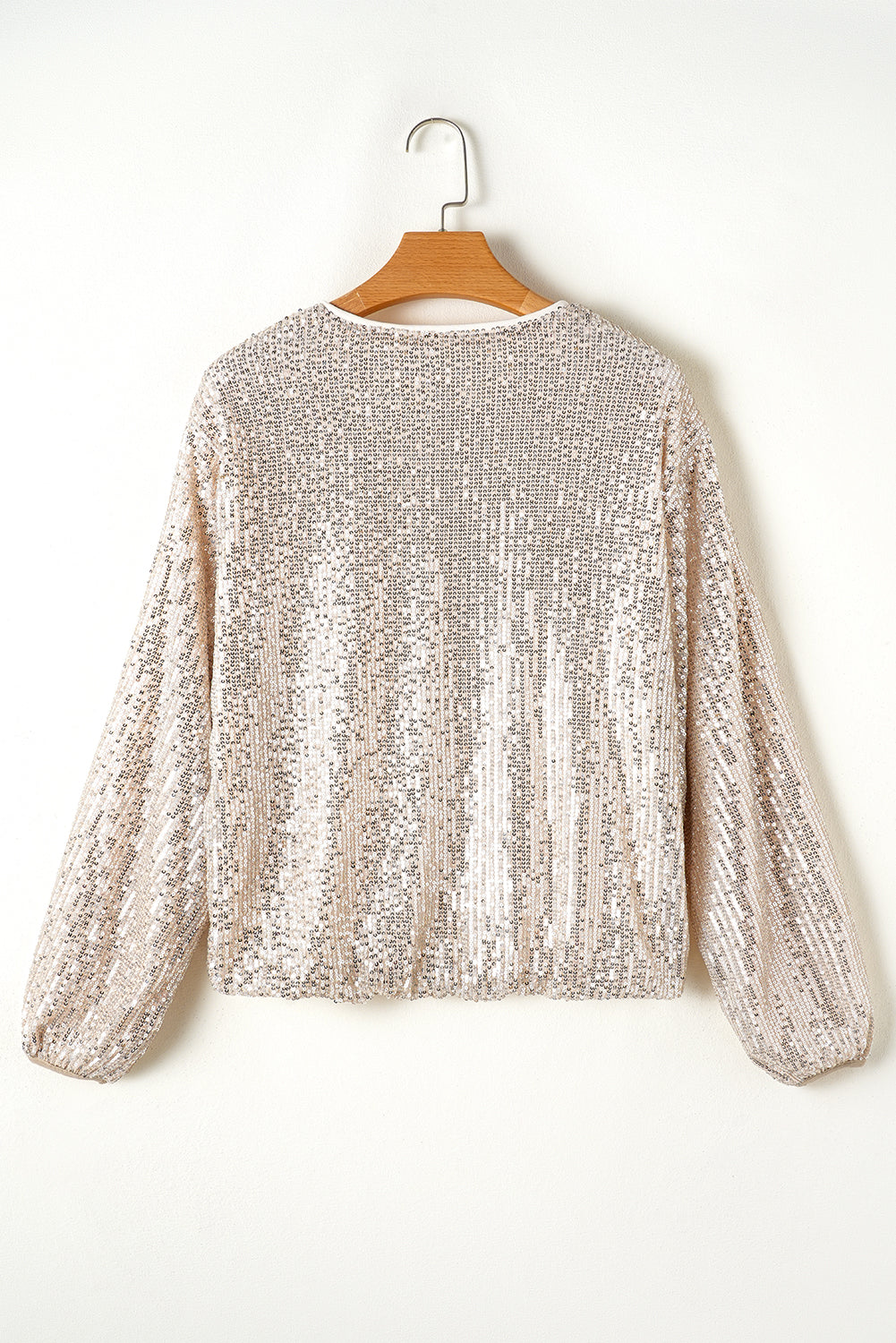 Sequin Zip Up Round Neck Long Sleeve Jacket