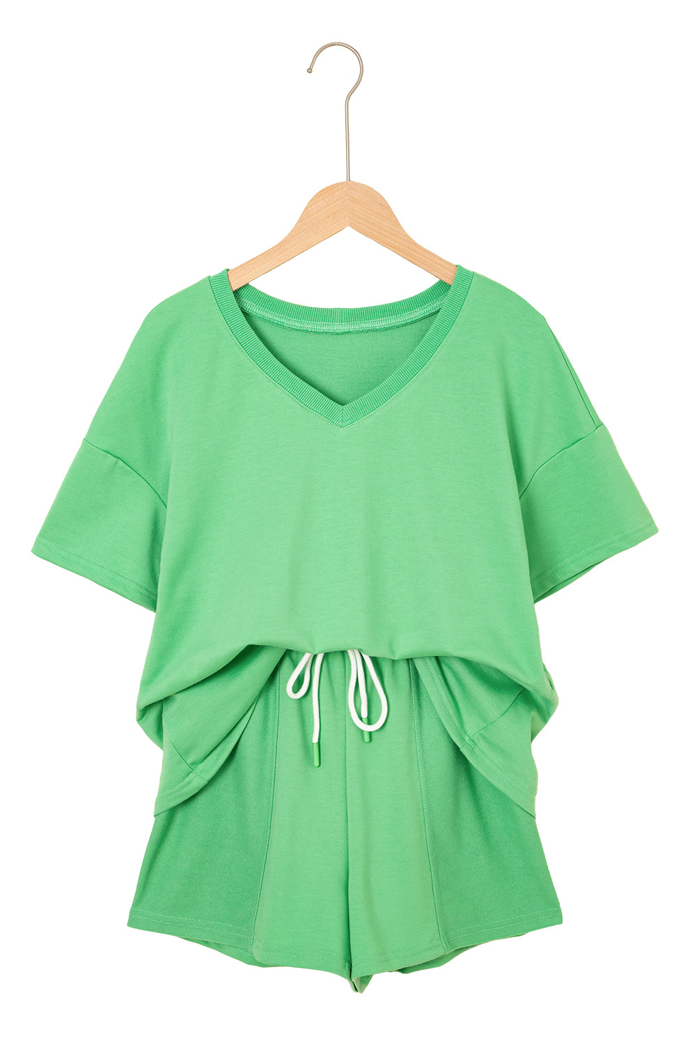 Women's V-neck Drop Shoulder Tee and Drawstring Shorts Set