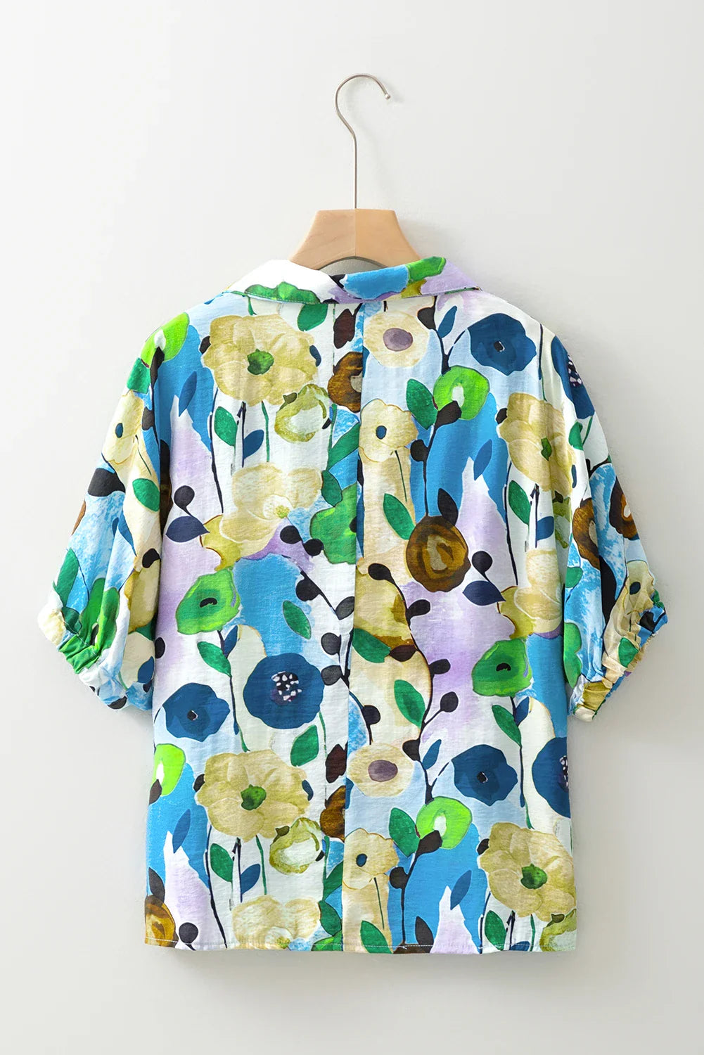 Floral Slit V-Neck Short Sleeve Blouse