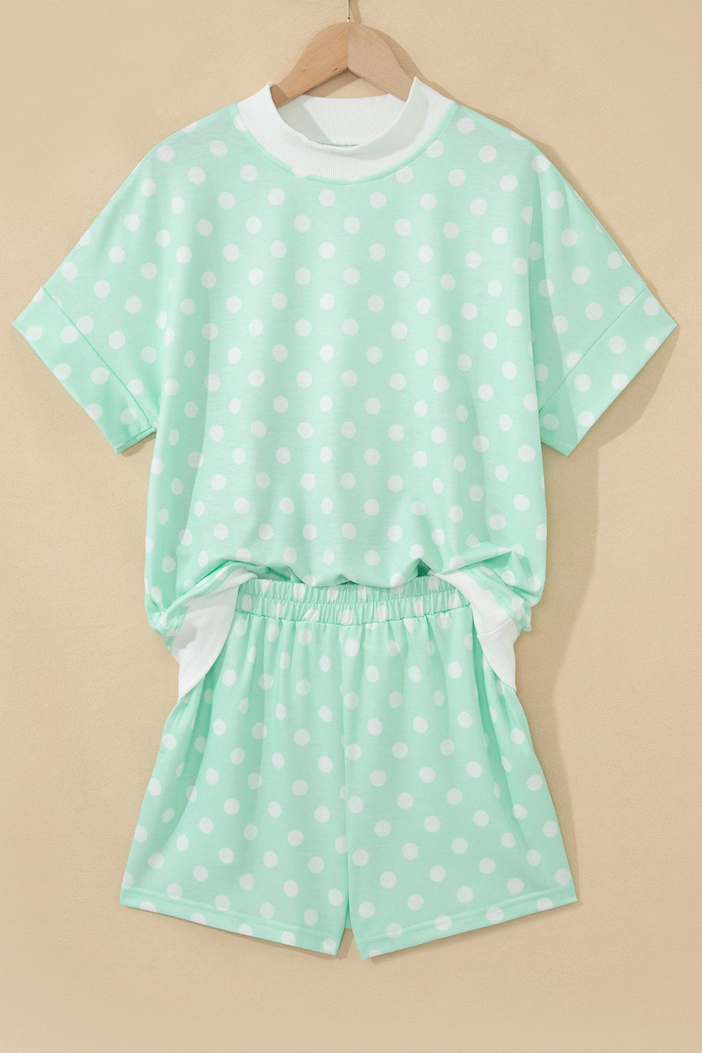 Polka Dot Colorblock Mock Neck & Shorts Set