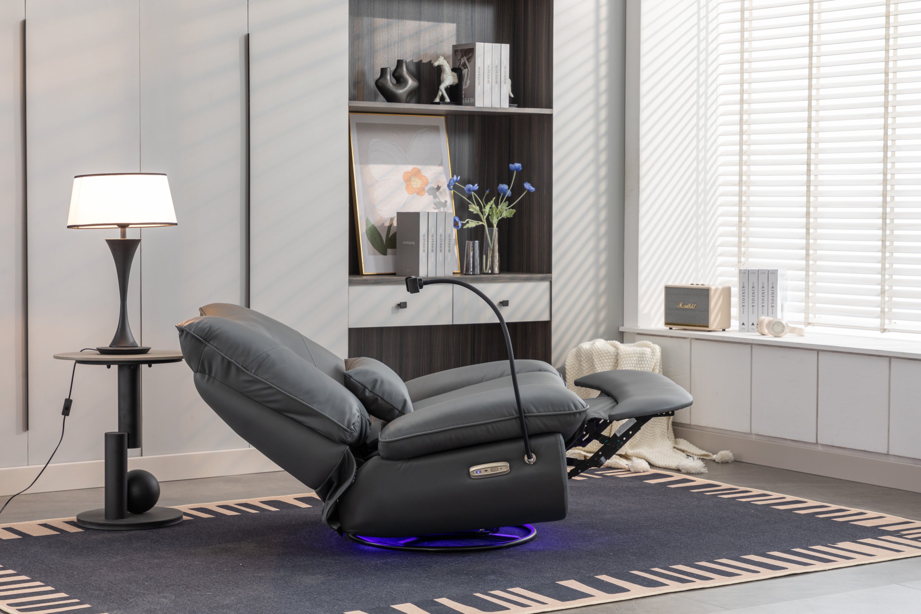 270 Swivel Glider Recliner Chair, Power Recliner Rocking Chair, USB Port Charge for Nursery Chair with Atmosphere Lamp for Living Room Bedroom Apartment