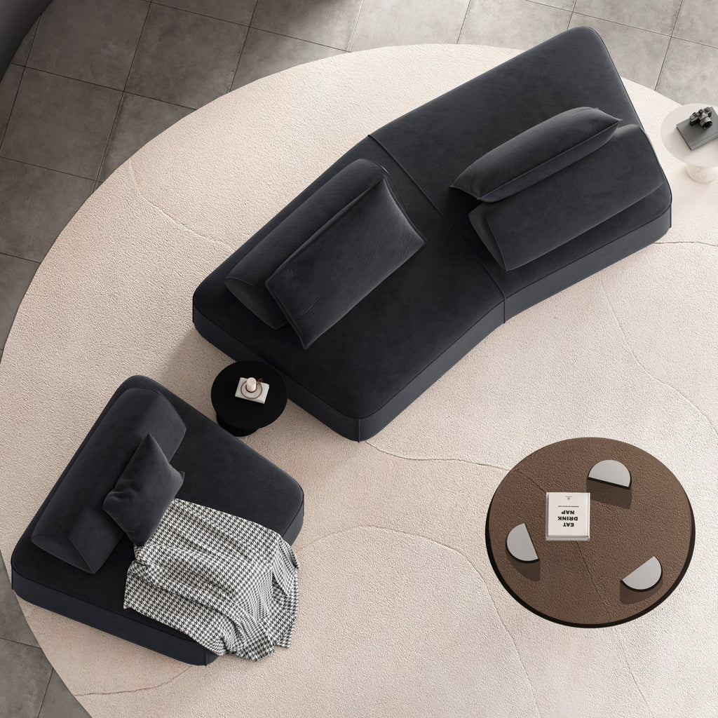 139' Modern Light Luxury Oversized Modular Sectional Sofa Set,DIY Upholstered Fluffy Chenille Sofa with Removable Backrests and Soft Pillows,Deep Seat Couch & Sofa Bed for Living Room,Office,Dark Grey