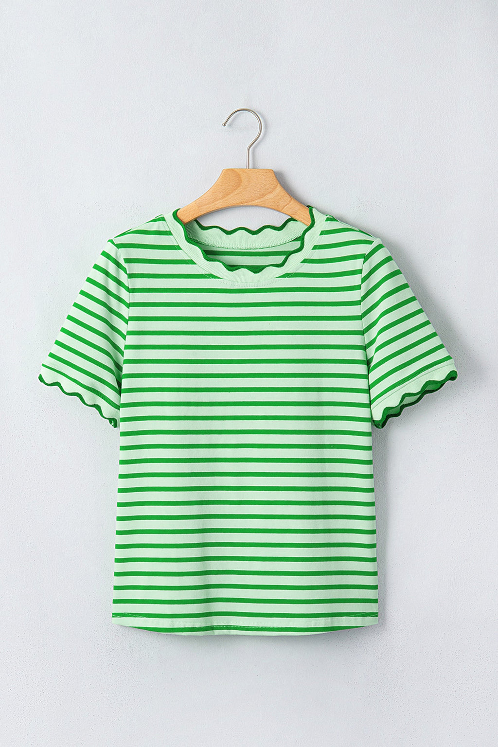 Stripe Scallop Trim Round Neck T-Shirt