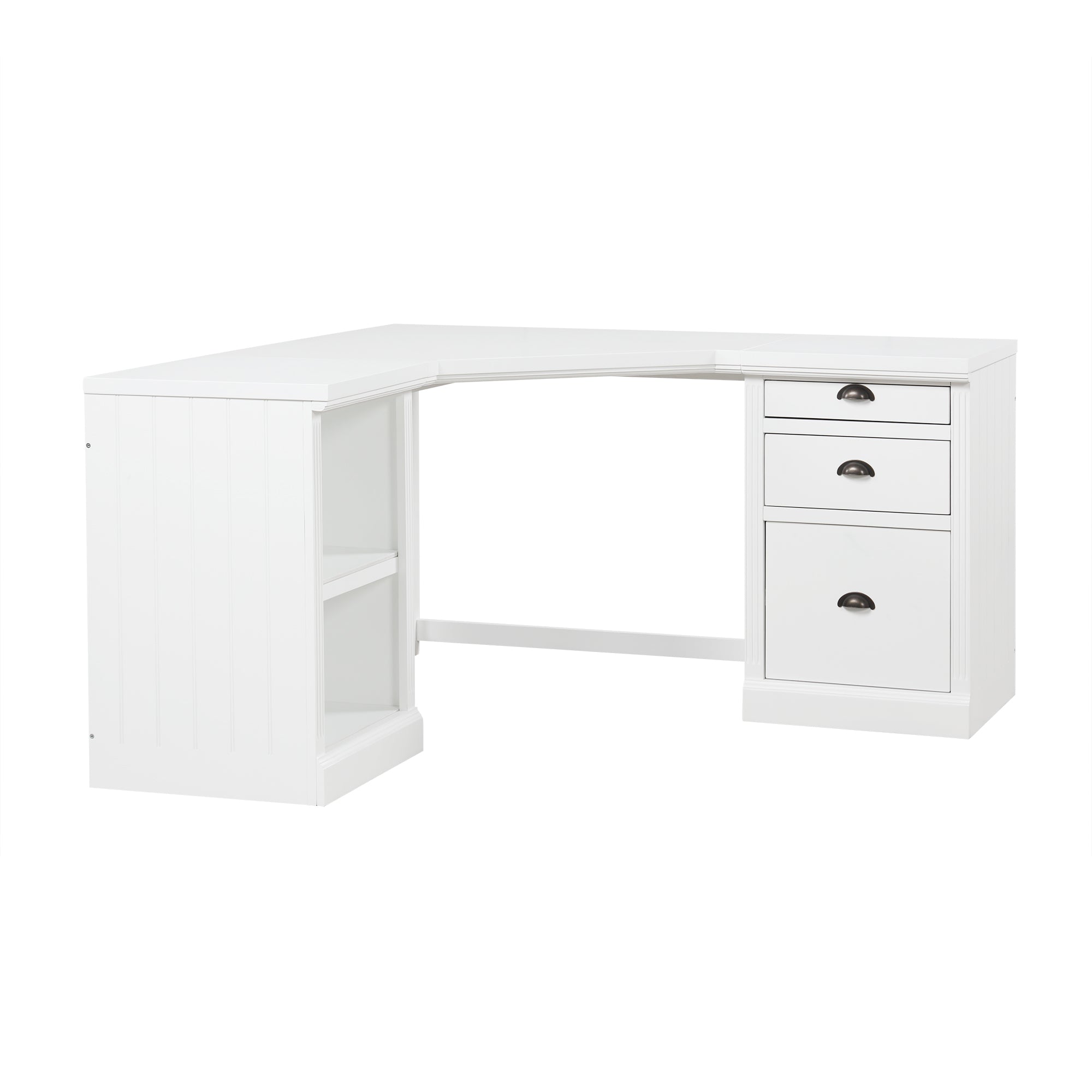 57.68' Modern L Shaped Executive Desk with 2 Storage Cabinets and 3 Drawers,Corner Writing Desk,Office Desk Furniture,Computer Desks with Depth Workstation for Home Office,Living room,White