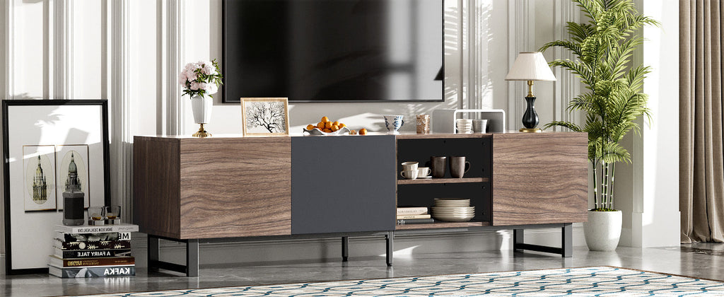 Modern TV with 3 Cabinets& Open Shelves, Color-matching Media Console Table for TVs up to 80'', Entertainment Center with Drop Down Door for Living Room, Bedroom, Home Theatre